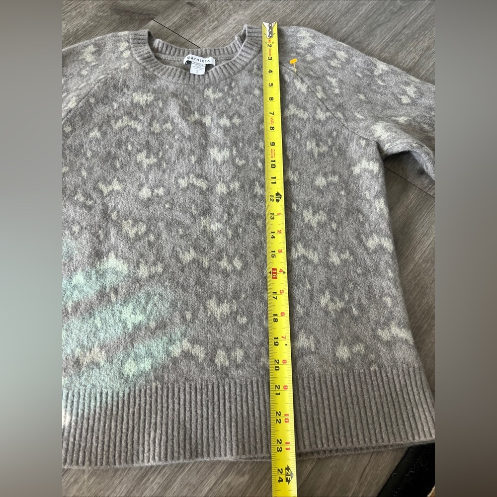 Athleta Womens L Hawthorn Knit Sweater Gray Print Sweater Merino Wool Blend